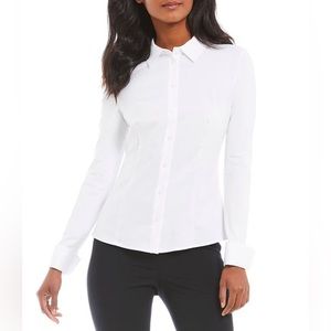 Calvin Klein
Point Collar Long Sleeve Button Cuff Mixed Fabric Woven Knit Shirt